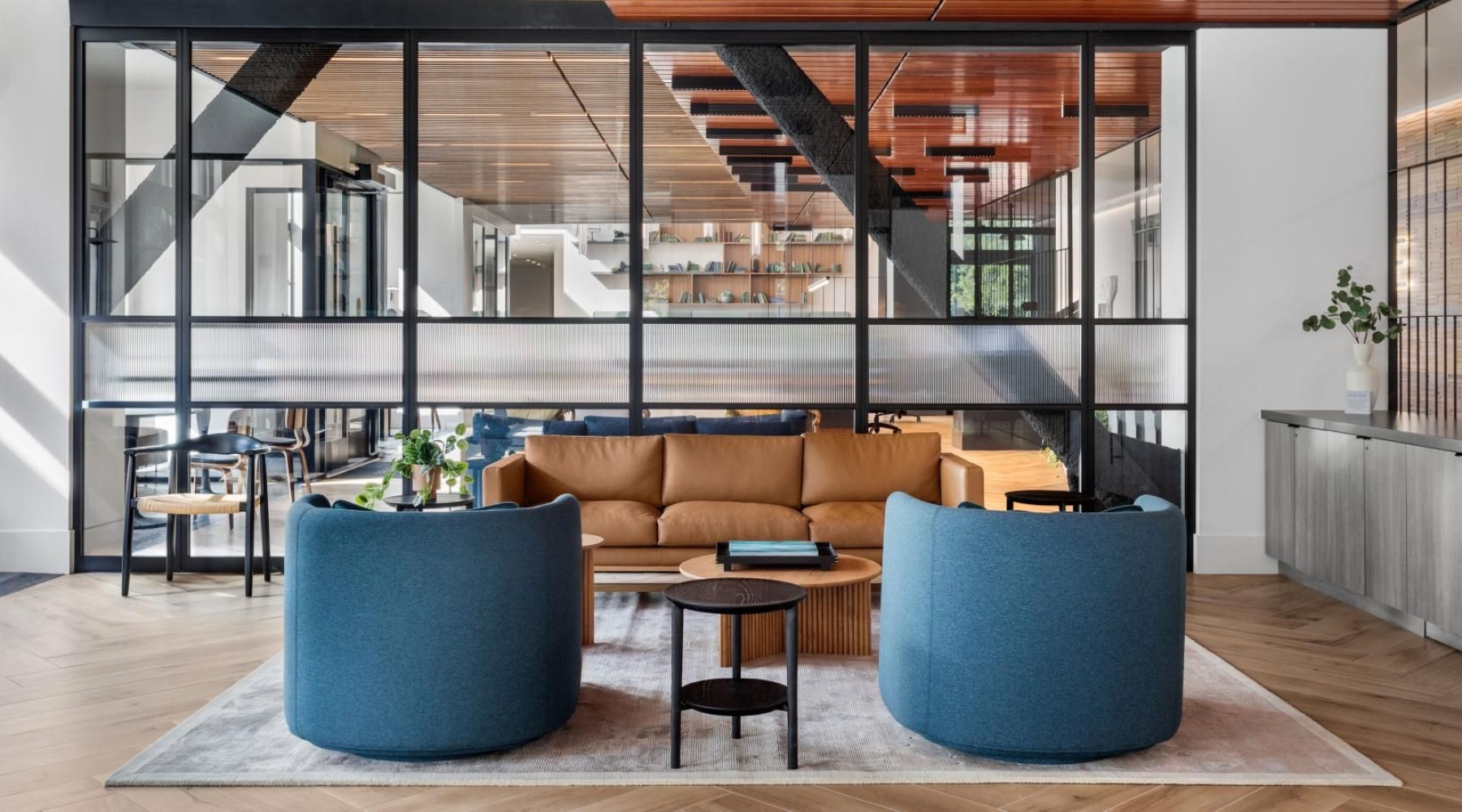 a room with a couch and a table